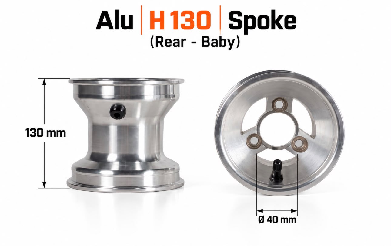 REAR WHELL RIM - SPOKED - H.130mm - ALUMINIUM mod.BABY KART