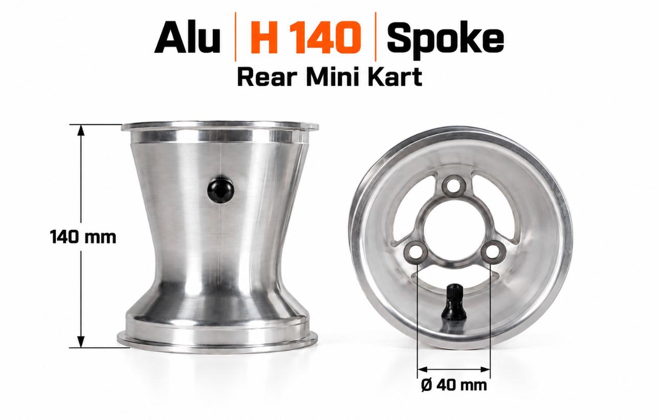 REAR WHELL RIM - SPOKED - H.140mm - ALUMINIUM mod.MINI KART